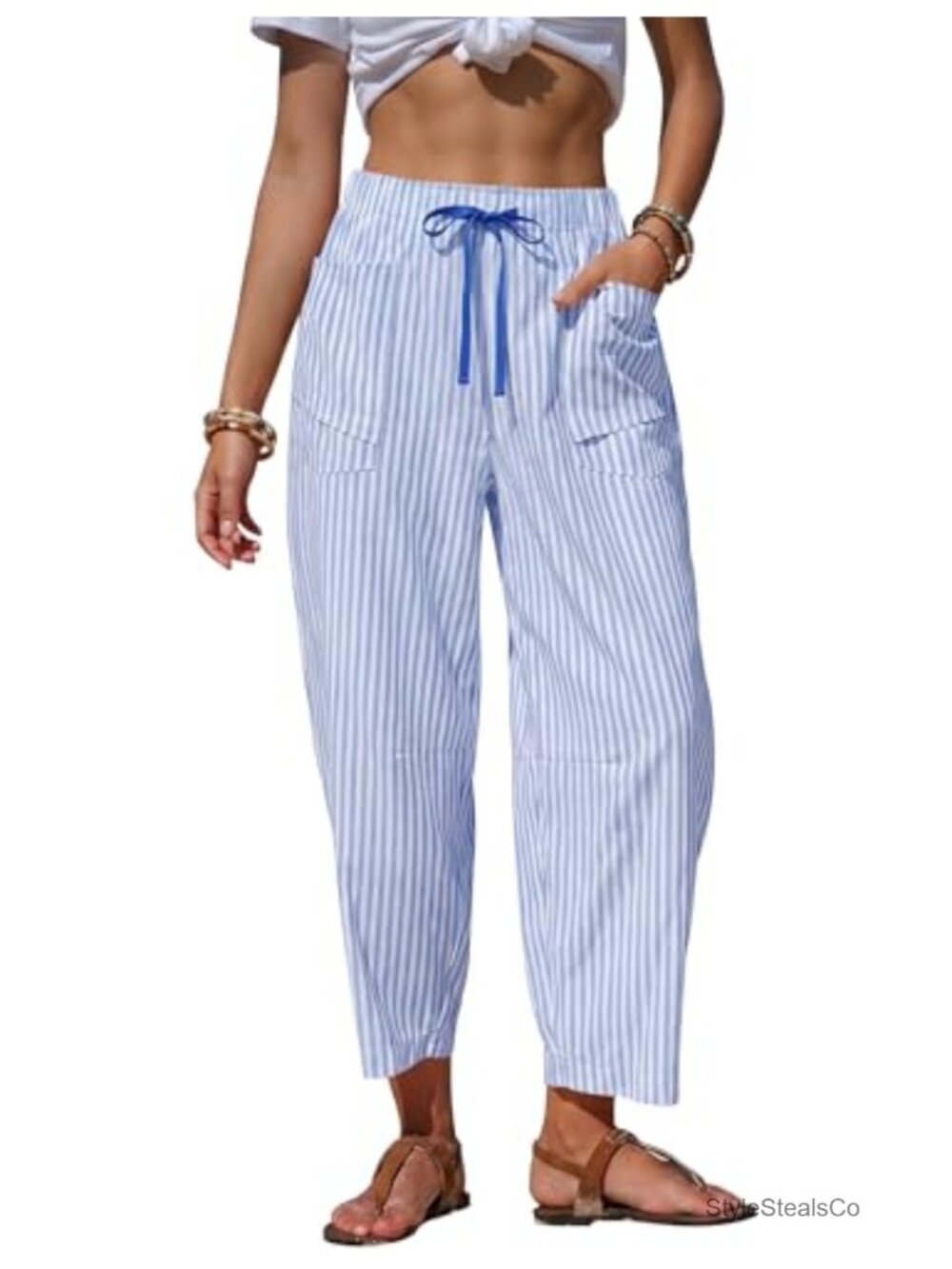 Womens Barrel Casual Wide Leg Pants with Pockets